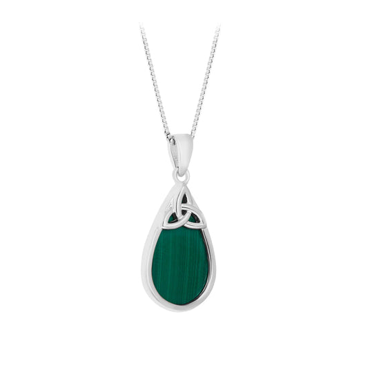 Sterling Silver Malachite Trinity Knot Pendant 
