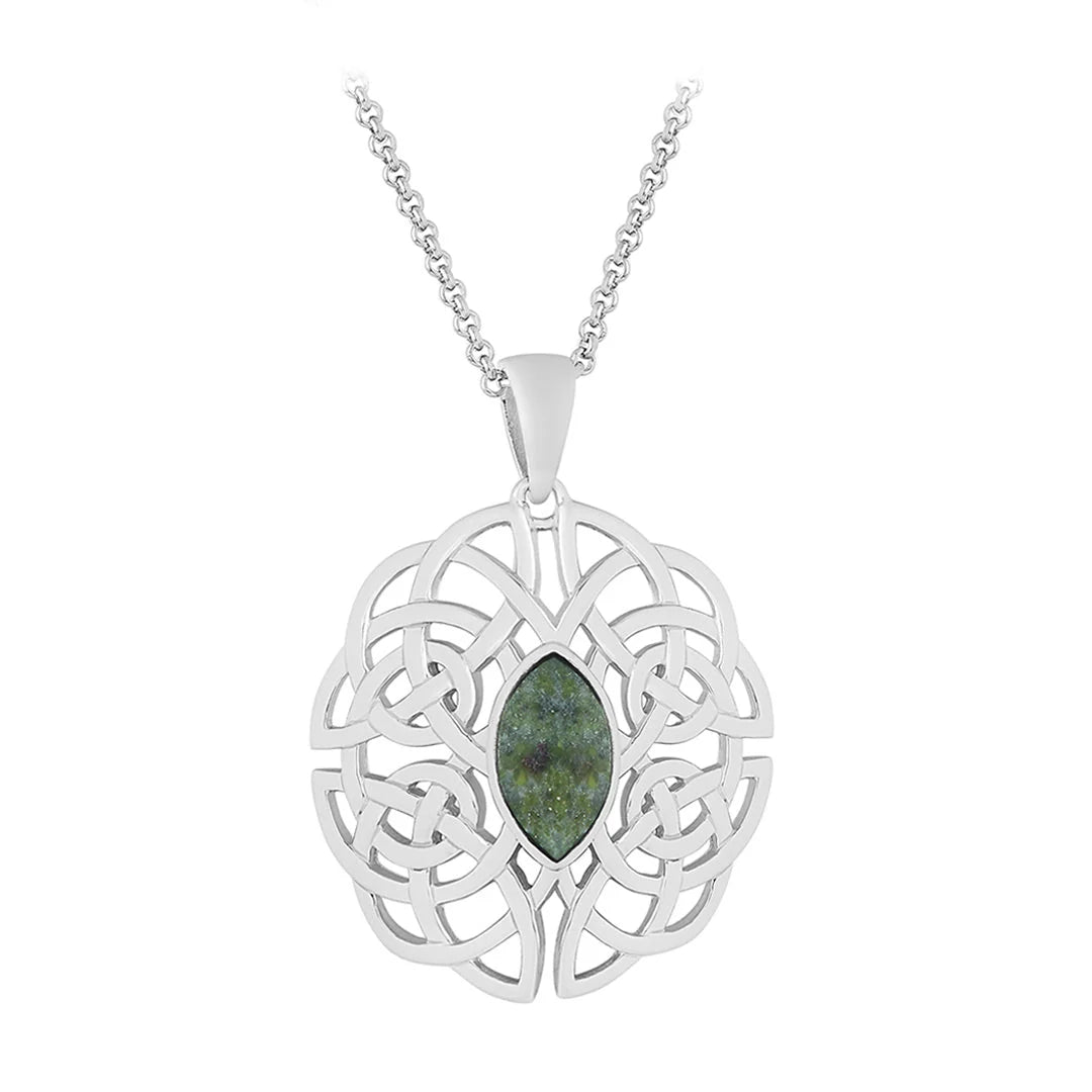 Sterling Silver Oval Connemara Marble Celtic Knot Pendant