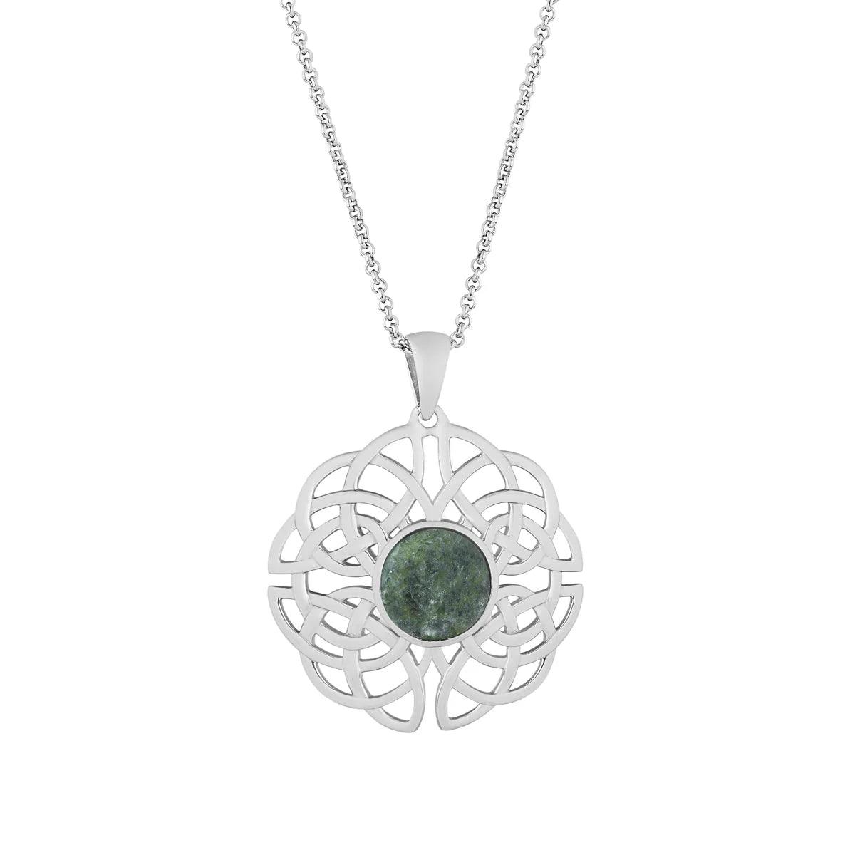 Sterling Silver Round Connemara Marble Celtic Knot Pendant
