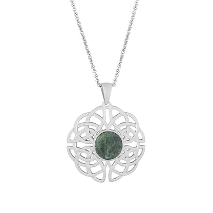 Sterling Silver Round Connemara Marble Celtic Knot Pendant