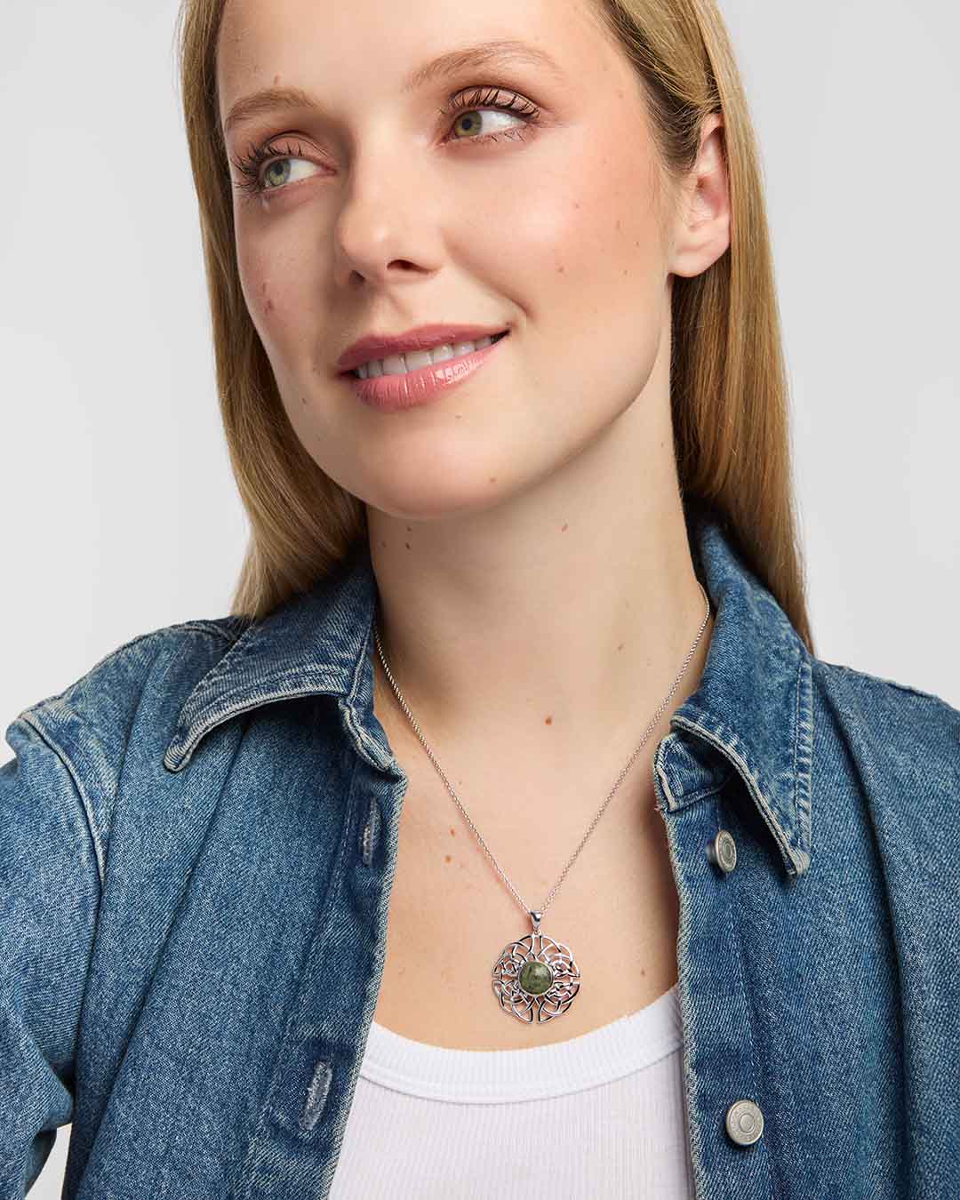 Sterling Silver Round Connemara Marble Celtic Knot Pendant