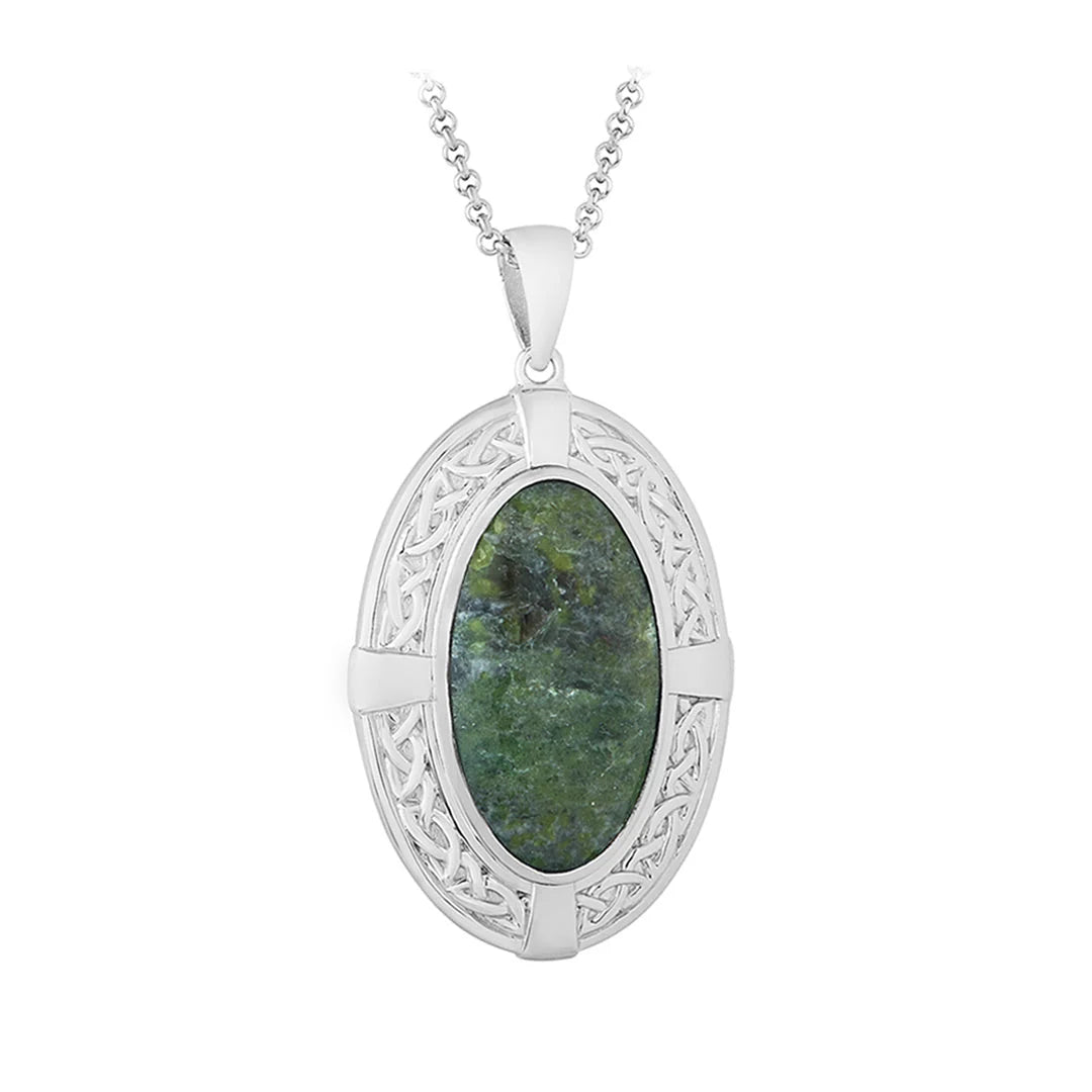 Sterling Silver Connemara Marble Oval Celtic Shield Pendant
