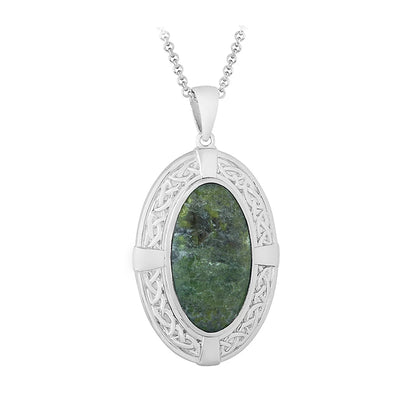 Sterling Silver Connemara Marble Oval Celtic Shield Pendant