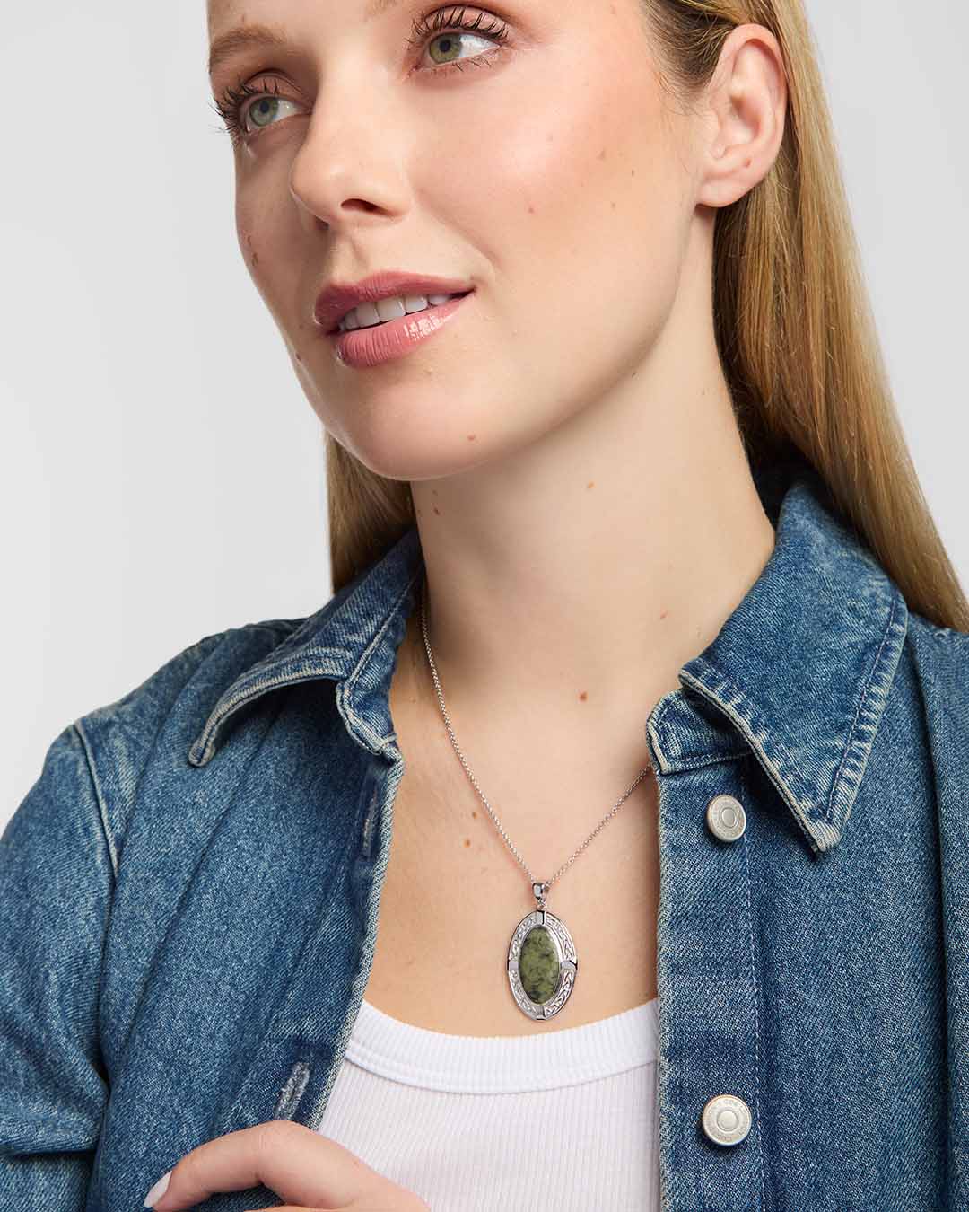 Sterling Silver Connemara Marble Oval Celtic Shield Pendant