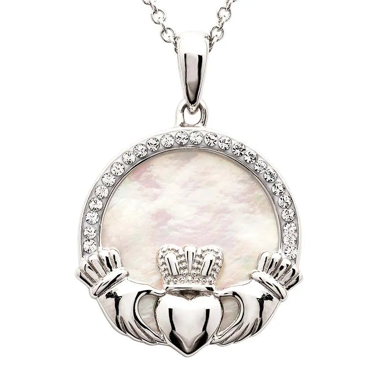 Sterling Silver Mother of Pearl Irish Claddagh Medallion