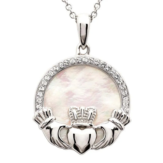 Sterling Silver Mother of Pearl Irish Claddagh Medallion