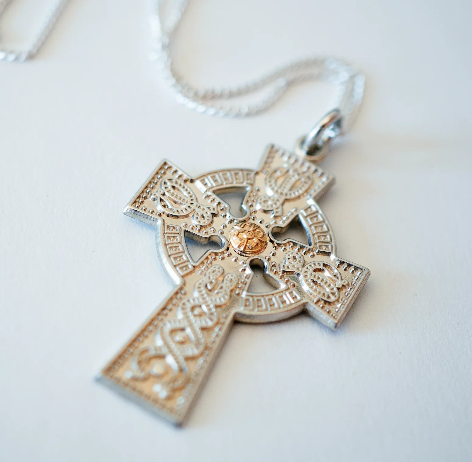 Men's Sterling Silver and Irish Gold Celtic Cross