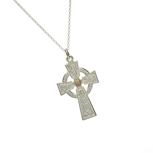 Ladies Sterling Silver and Irish Gold Celtic Cross