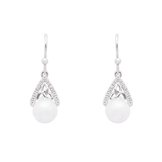 Sterling Silver Trinity Knot Pearl Drop Earrings