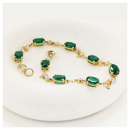 14ct Gold Lab Grown Diamond and Emerald Trinity Bracelet