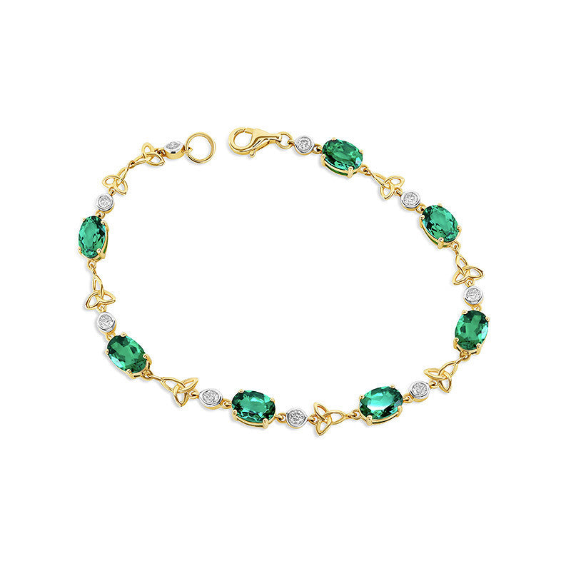 14ct Gold Lab Grown Diamond and Emerald Trinity Bracelet