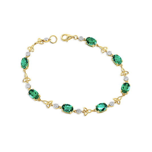 14ct Gold Lab Grown Diamond and Emerald Trinity Bracelet