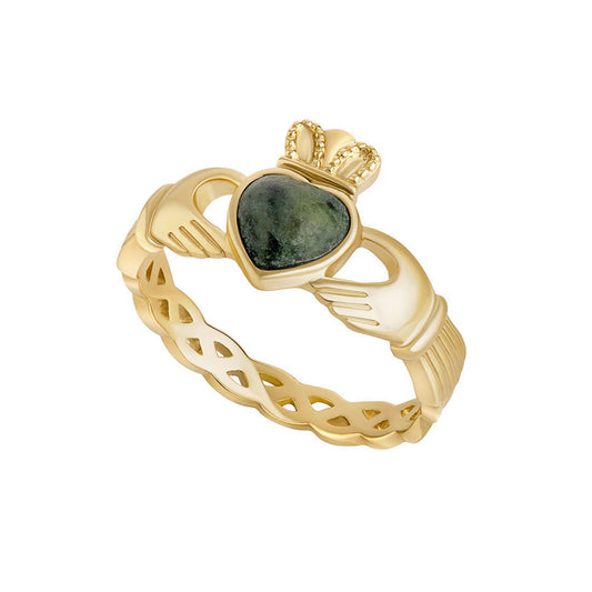 10ct Gold Connemara Marble Celtic Claddagh Ring