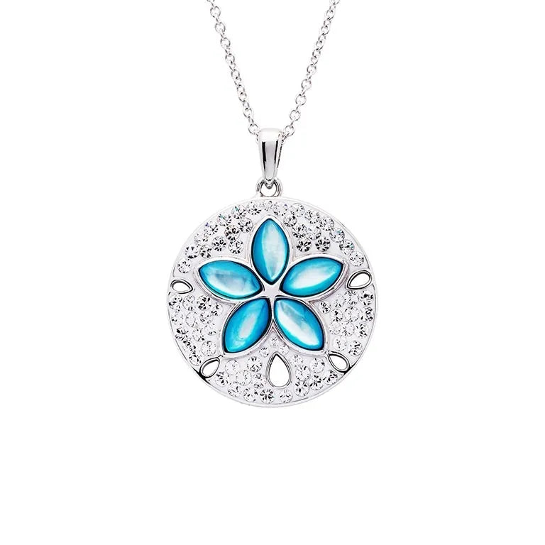 Sterling Silver Aqua Mother of Pearl Sand Dollar Pendant