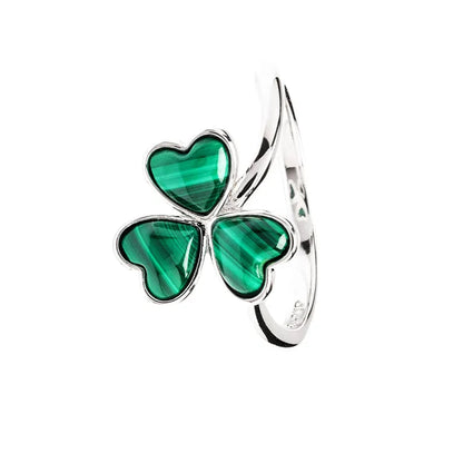 Sterling Silver Green Malachite Shamrock Ring