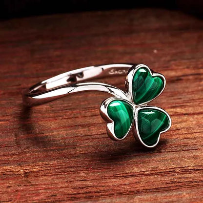 Sterling Silver Green Malachite Shamrock Ring