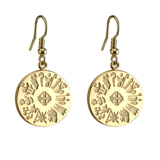 14ct Gold History Of Ireland Disc Drop Earrings