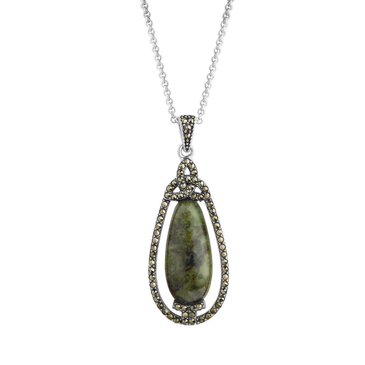 Sterling Silver Connemara Marble Marcasite Trinity Knot Pendant - Small