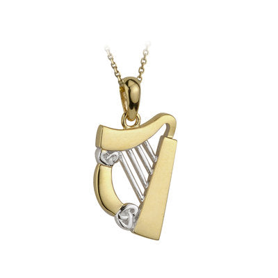 14ct Yellow And White Gold Celtic Harp Pendant