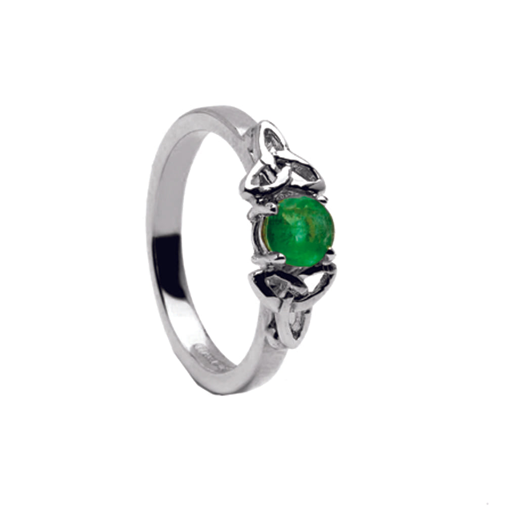 14ct White Gold Emerald Celtic Engagement Ring