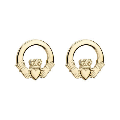 14ct Yellow Gold Claddagh Stud Earrings