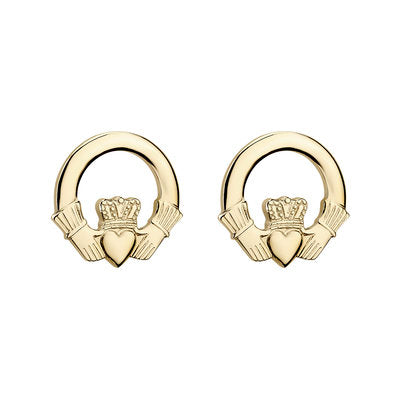 14ct Yellow Gold Claddagh Stud Earrings