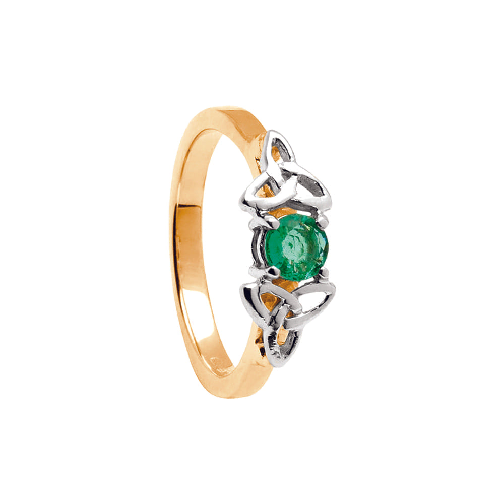 14ct Yellow and White Gold Celtic Emerald Engagement Ring