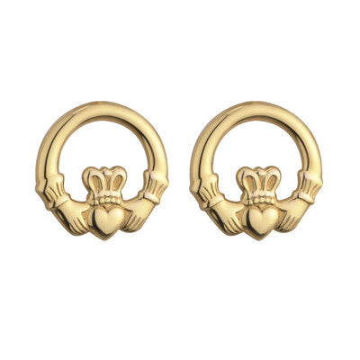 9ct Yellow Gold Claddagh Stud Earrings