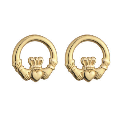 9ct Yellow Gold Claddagh Stud Earrings