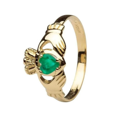 14ct Yellow Gold Emerald Heart Claddagh Ring
