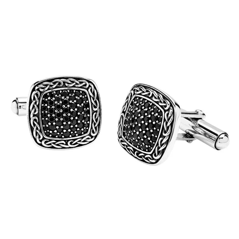 Sterling Silver Black Spinel Celtic Knot Cufflinks