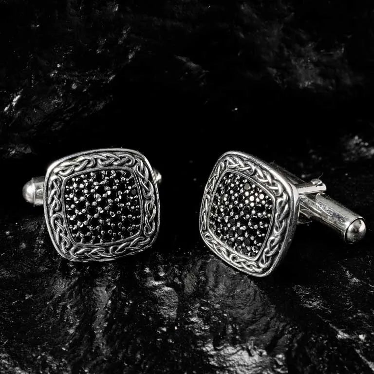 Sterling Silver Black Spinel Celtic Knot Cufflinks