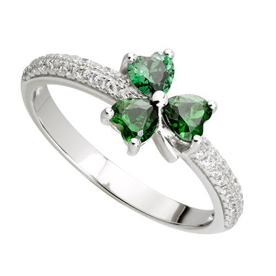 Sterling Silver Green Cubic Zirconia Shamrock Ring