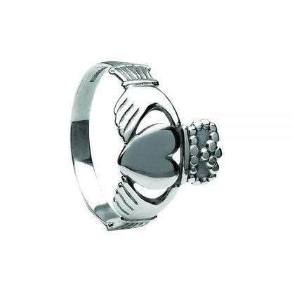 White Gold Men's Traditional Claddagh Ring - Medium