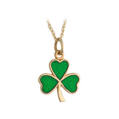 14ct Yellow Gold Enamel Shamrock Pendant