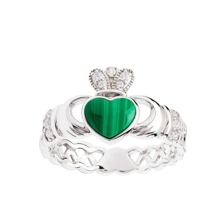 Sterling Silver Malachite Claddagh Ring