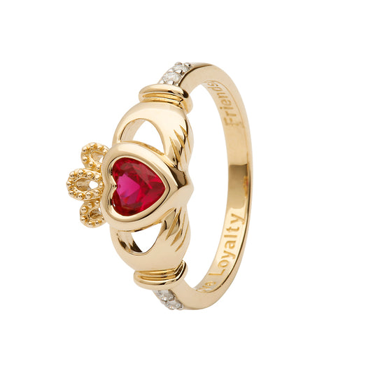 14ctYellow Gold Ruby July Birthstone Claddagh Ring