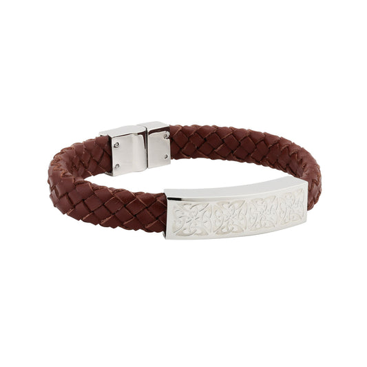 Men's Steel Brown Leather Celtic Knot Bracelet