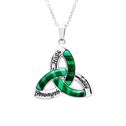 Sterling Silver Malachite Trinity Knot Pendant