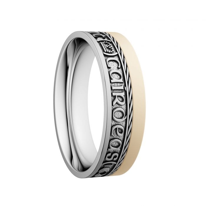 Gr? Dilseacht Cairdeas Wedding Ring with Yellow Gold Rail - Wide