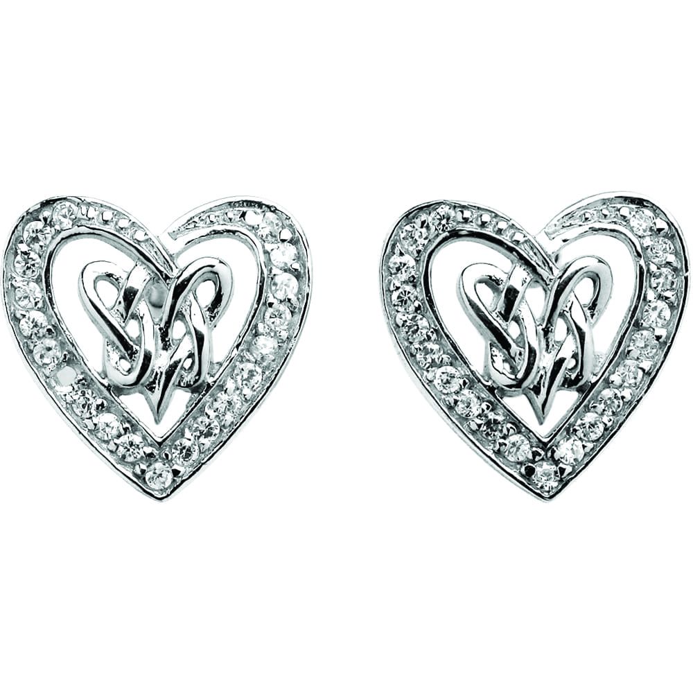 Sterling Silver Pave Double Heart Earrings