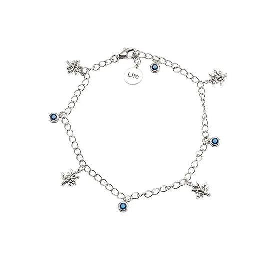 Sterling Silver Blue Cubic Zirconia Tree of Life Charm Bracelet