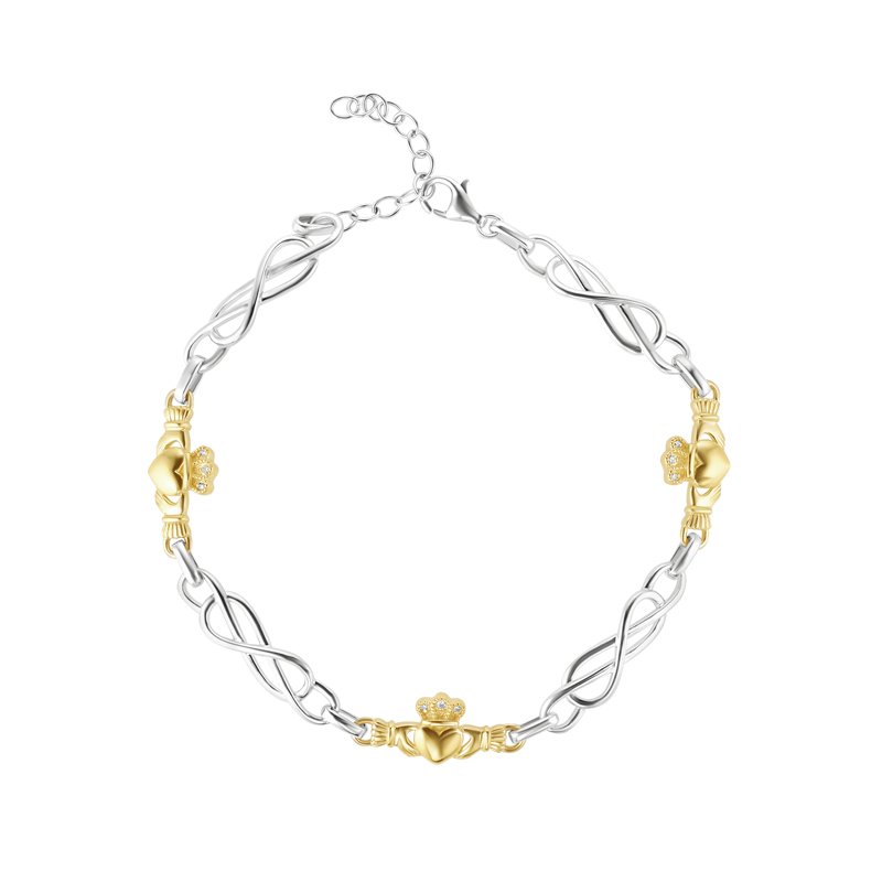 10ct Gold and Sterling Silver Diamond Claddagh Bracelet