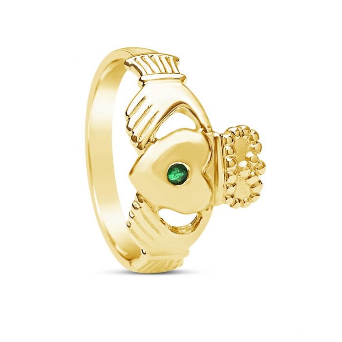 Yellow Gold Men's Emerald Claddagh Ring