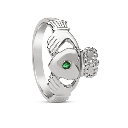 White Gold Men's Emerald Claddagh Ring