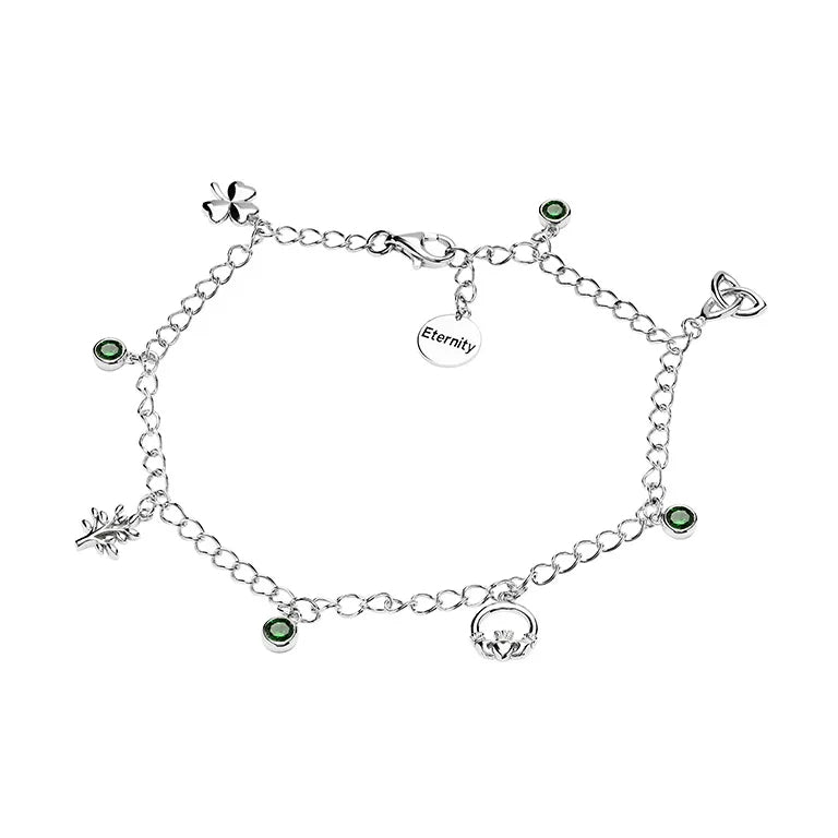 Sterling Silver Green Cubic Zirconia Celtic Charm Bracelet
