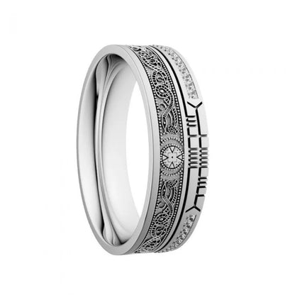White Gold Diamond Celtic Warrior Ogham Wedding Ring