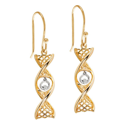 14ct Gold Celtic DNA Claddagh Drop Earrings
