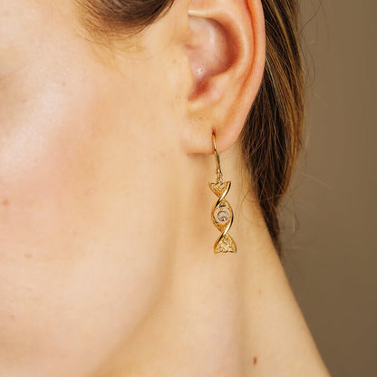 14ct Gold Celtic DNA Claddagh Drop Earrings