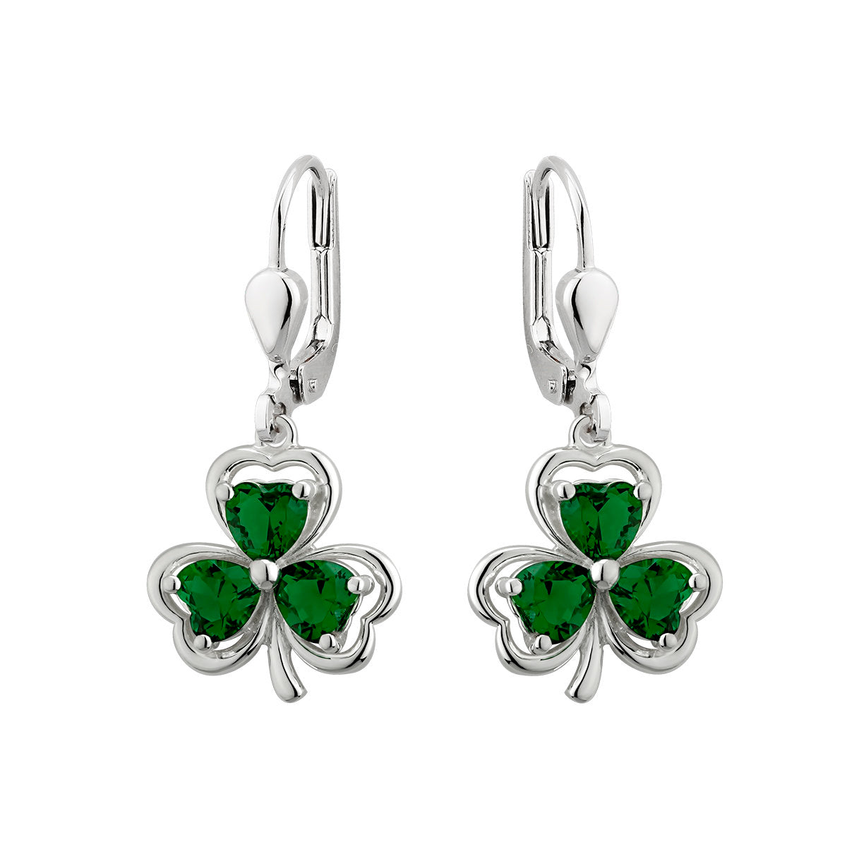 Sterling Silver Green Crystal Shamrock Earrings